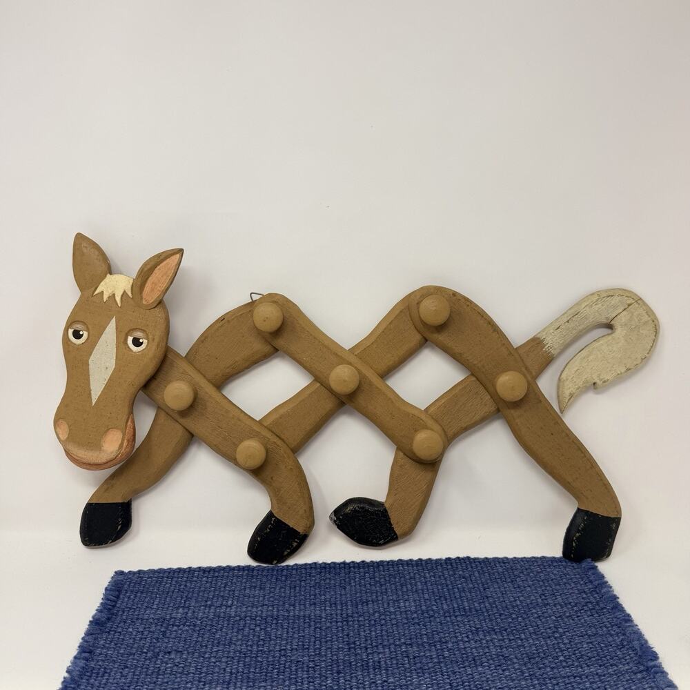Wood 12" Seven Peg Humor Adjustable Figurine Horse Hanger Hook